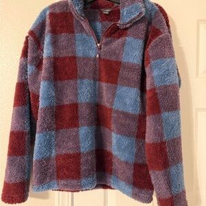 Eddie Bauer Red and Blue Plaid Fleece Hoodie